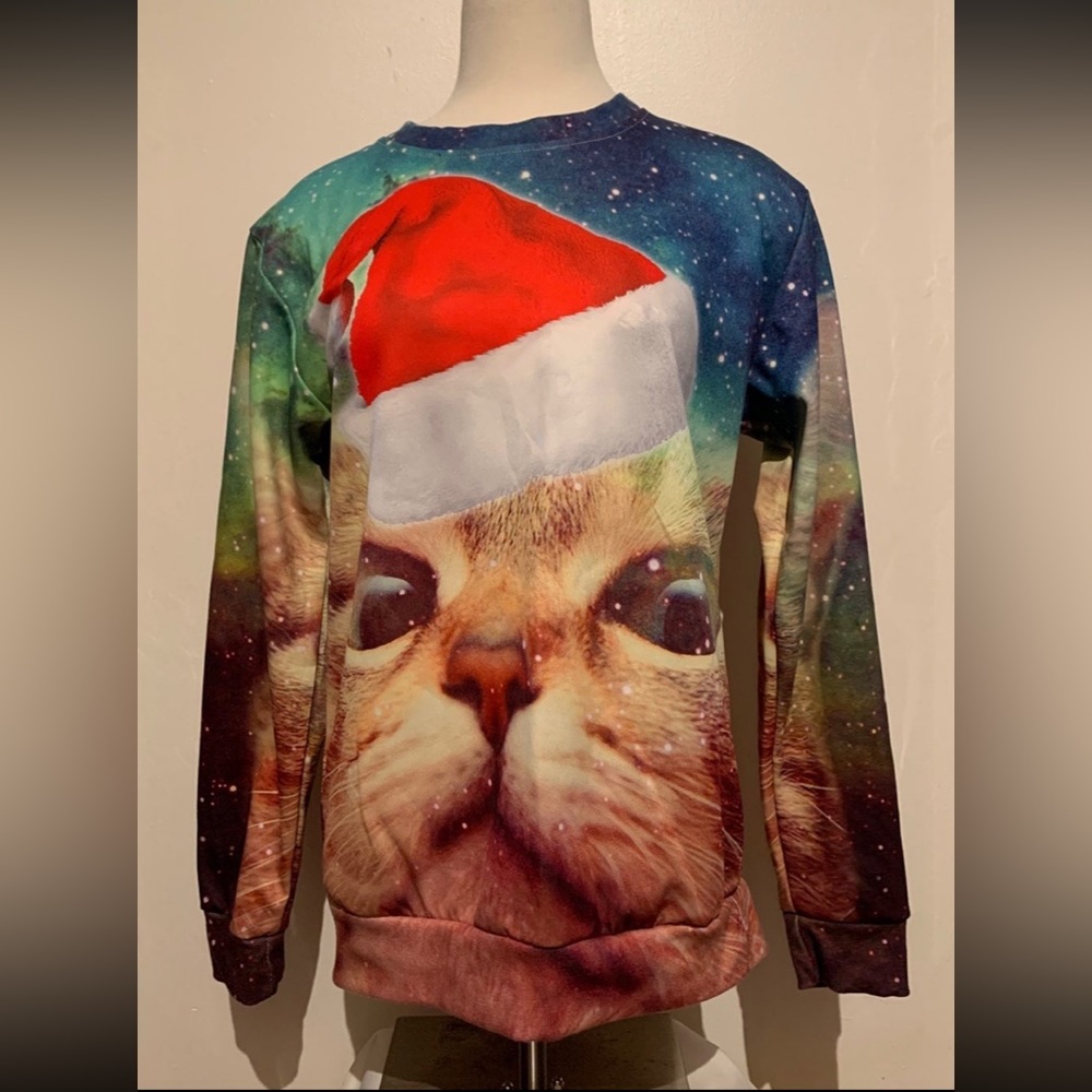 “🩷Bundle 4/$19” Ugly Christmas womens santa cat kitten party sweater shirt